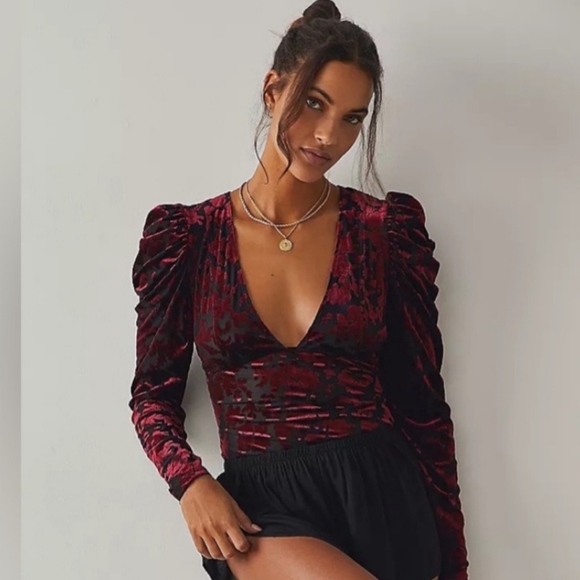 Free People Magic Hour Velvet Bodysuit in Midnight Combo Medium MSRP $98 FP109 - Picture 2 of 8